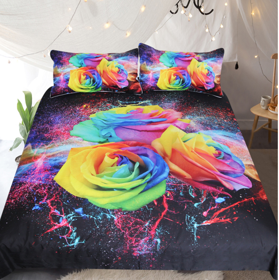Colorful Roses 3D Duvet Cover 3pc Bedding Set