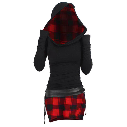 Plaid Long Sleeve Mini Hooded Dress