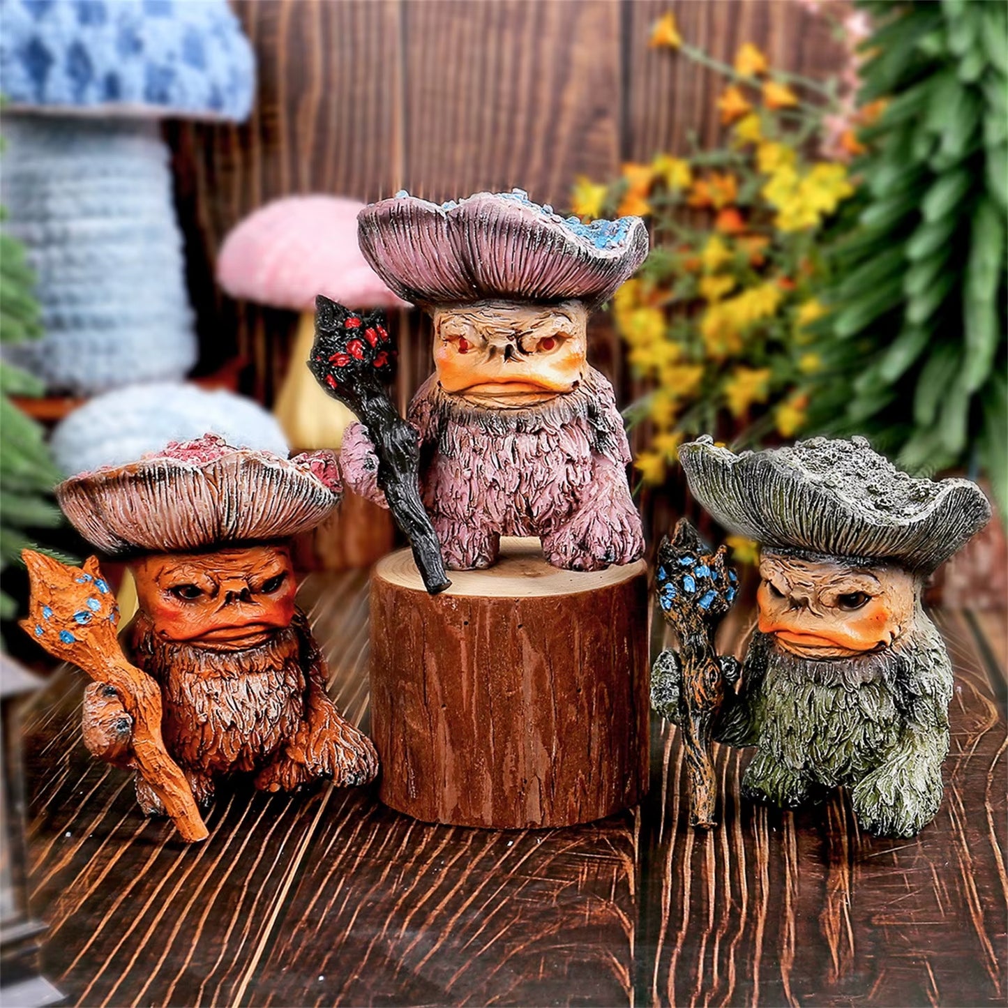 Monster Mushroom Gnome Goblins Gothic Garden 3 Piece Set