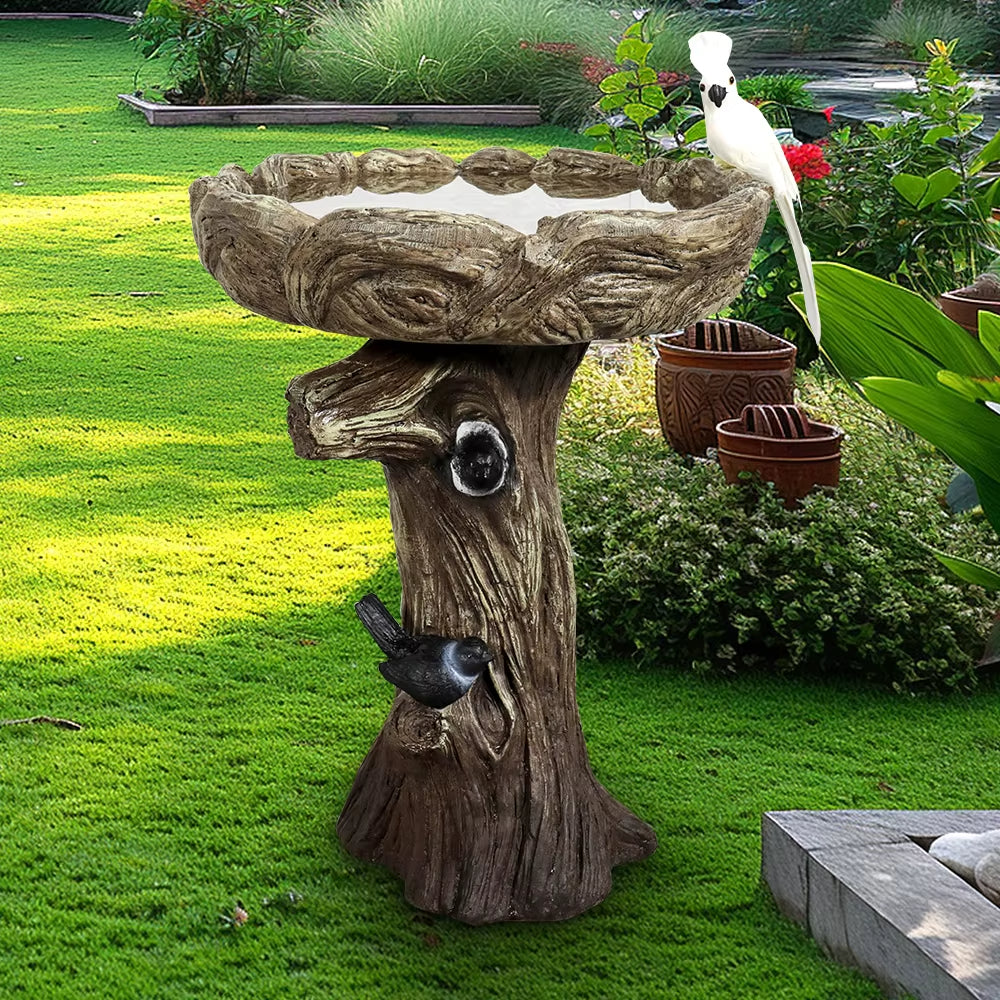 23 Inch Fiber Concrete Woodland Tree Trunk Bird Bath