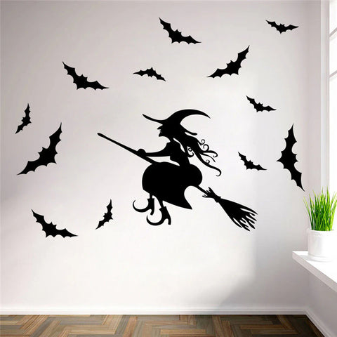 Halloween Witch And Bats Wall Stickers