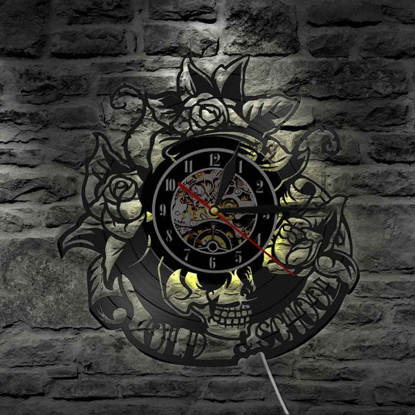 Skull with Rose Vinyl LED Record Wall Clock