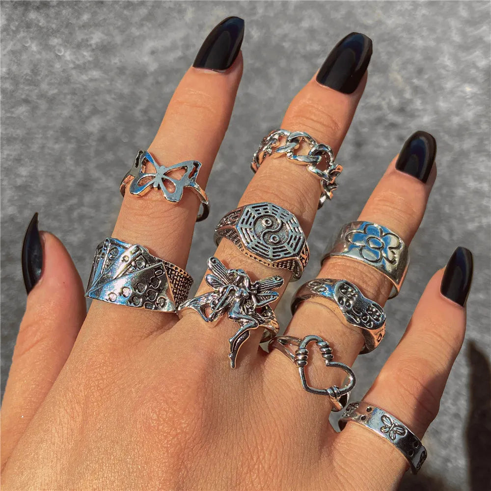 9pc Gothic Style Rings