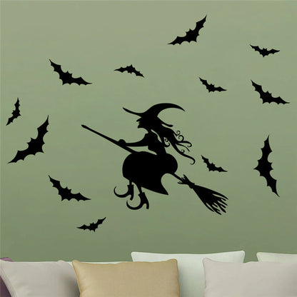 Halloween Witch And Bats Wall Stickers