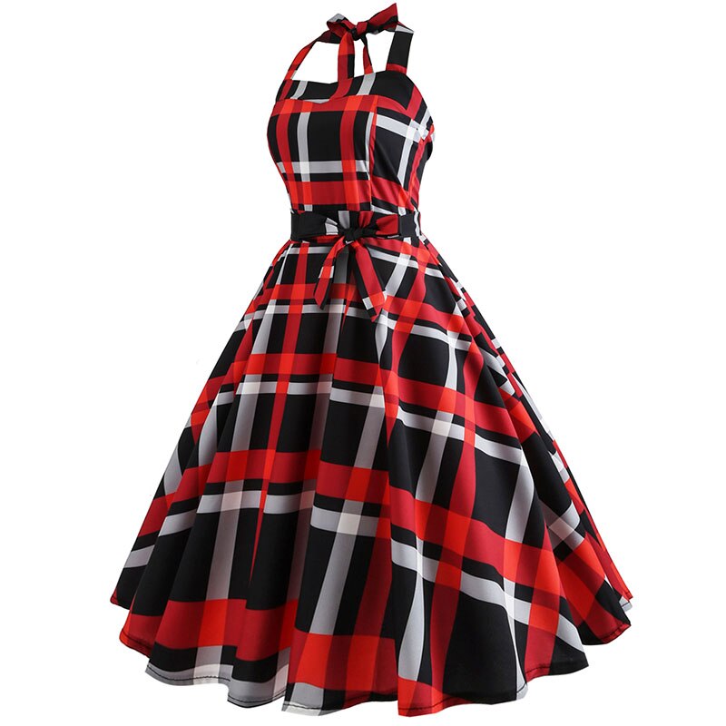 Plaid Print Halter Strapless Dress
