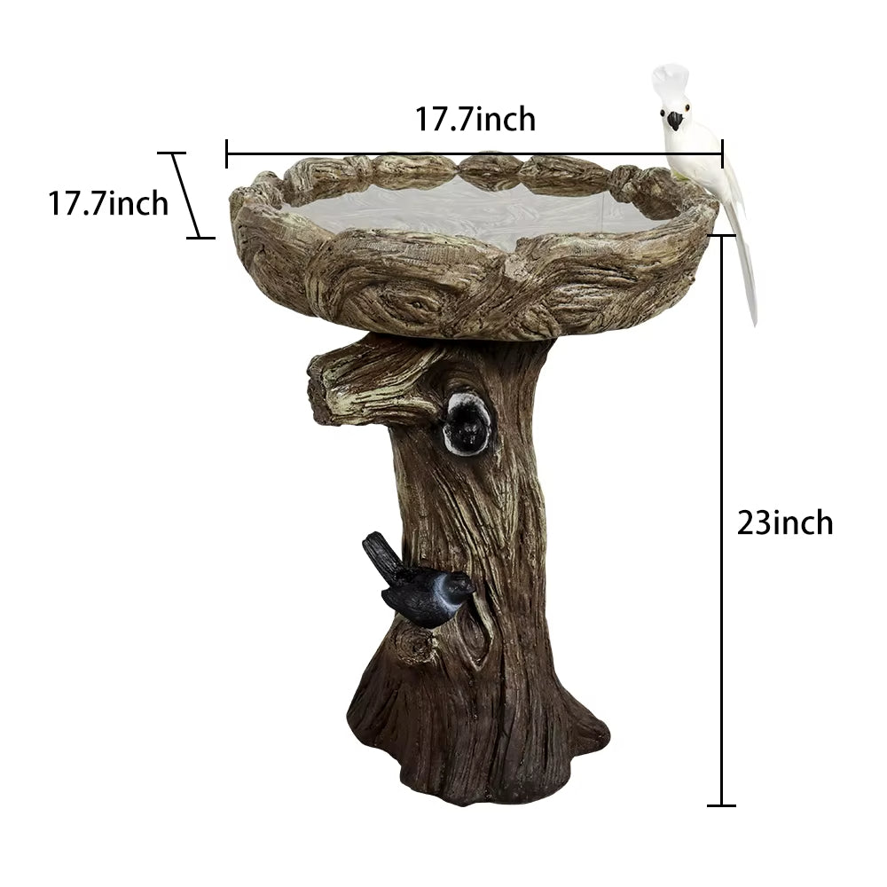 23 Inch Fiber Concrete Woodland Tree Trunk Bird Bath