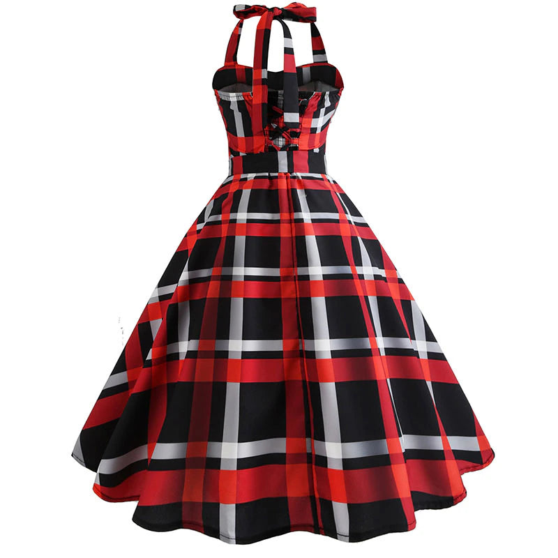 Plaid Print Halter Strapless Dress
