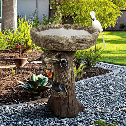 23 Inch Fiber Concrete Woodland Tree Trunk Bird Bath