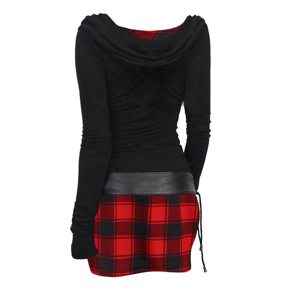 Plaid Long Sleeve Mini Hooded Dress