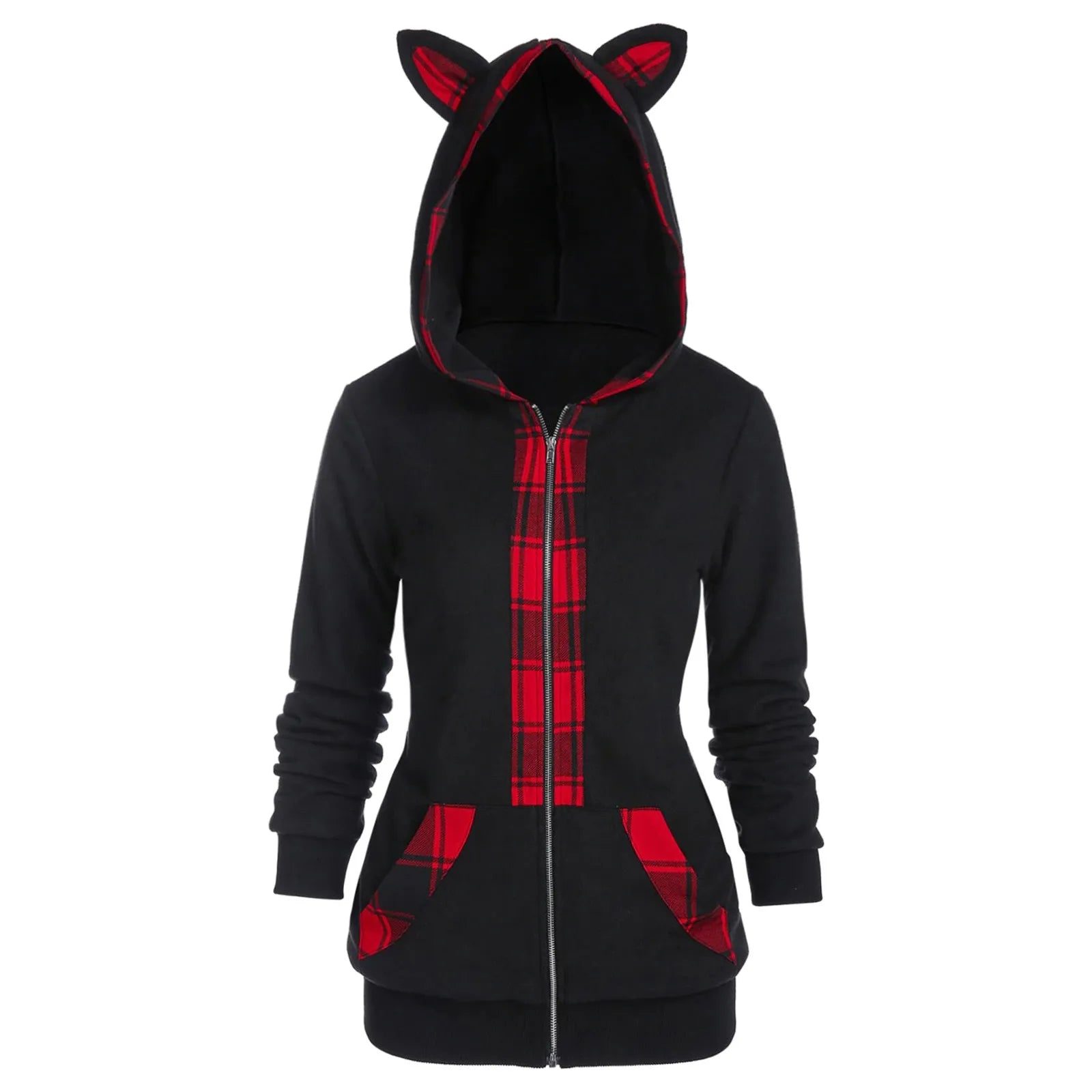 Zip Up Long Sleeve Cat Ears Hooded Sweatshirt