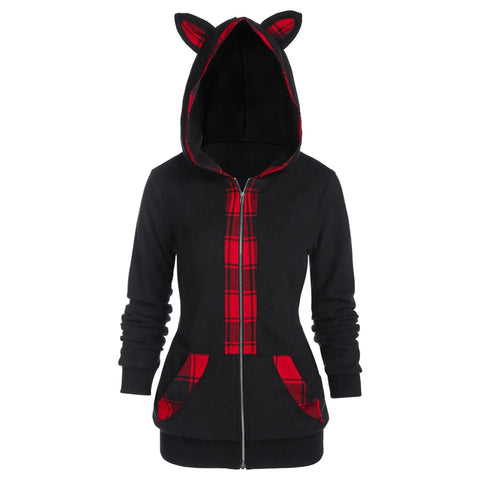 Zip Up Long Sleeve Cat Ears Hooded Sweatshirt