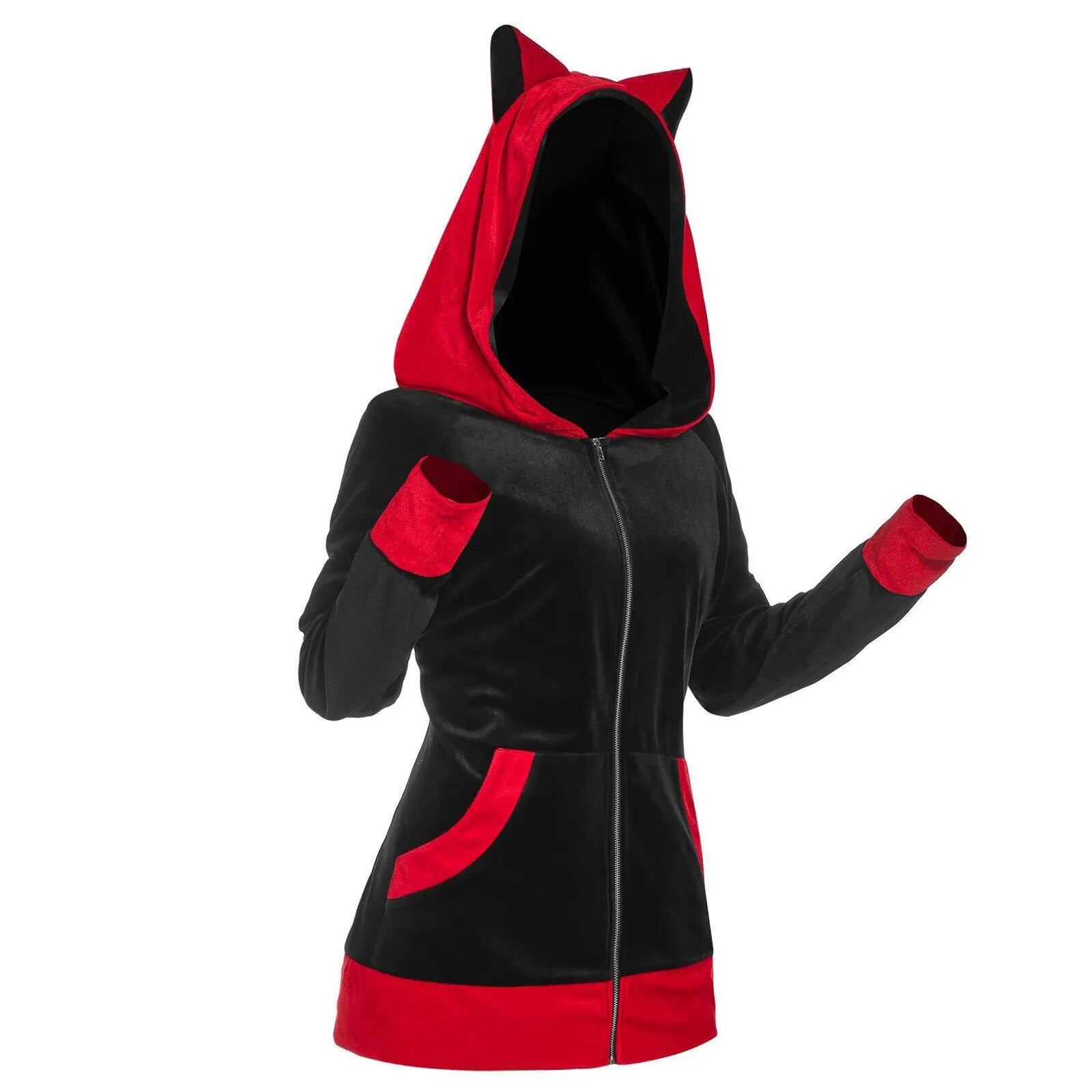 Zip Up Long Sleeve Cat Ears Hooded Sweatshirt