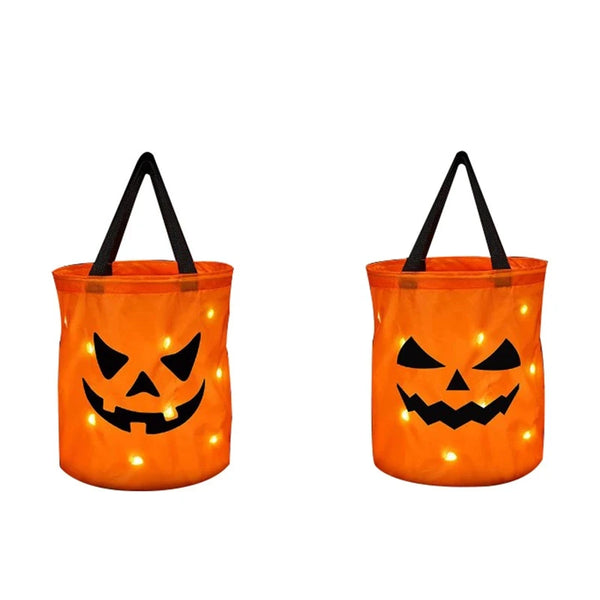 LED Light Pumpkin Collapsible Halloween Candy Basket