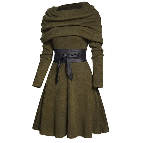 Long Sleeve with Belt Robe Dress