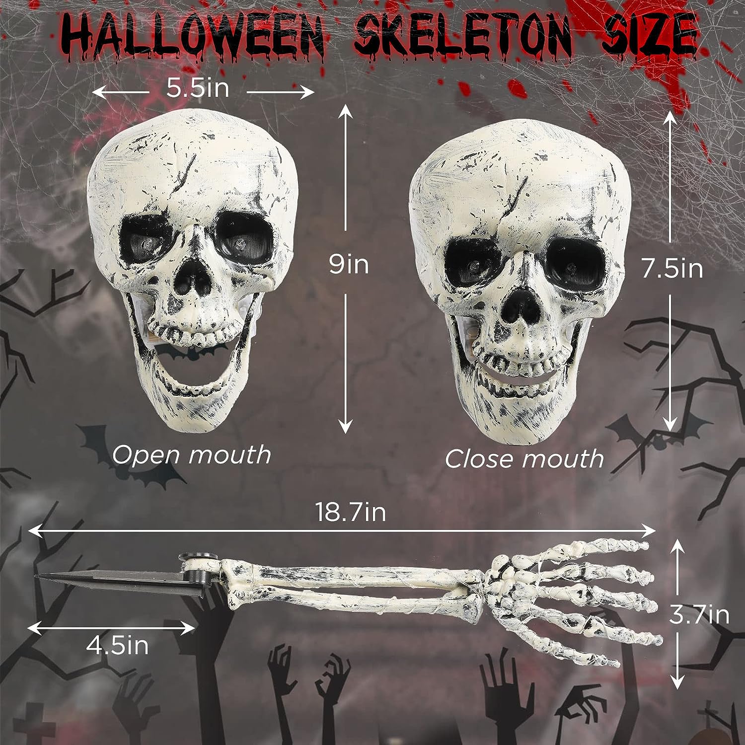 LED Lights 3pc Halloween Skull Yard Decoration