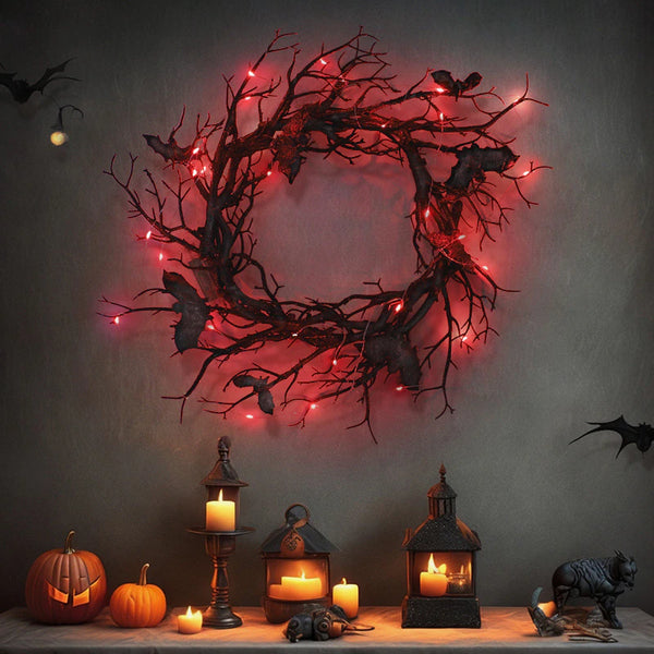 Halloween Bats LED Lights Wreath