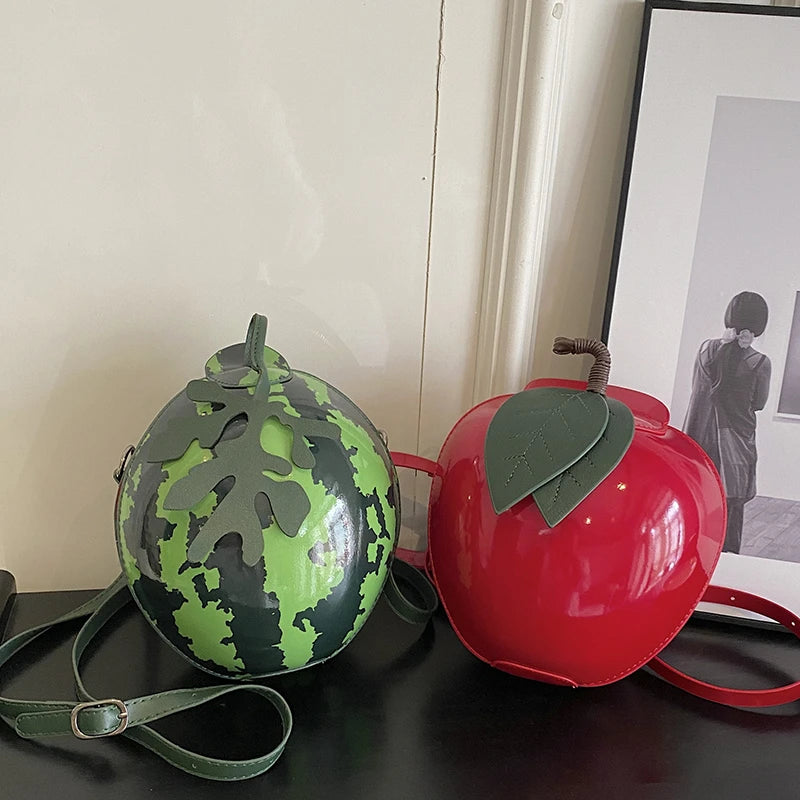 Round Watermelon/Apple Fruit Purse Shoulder Handbag