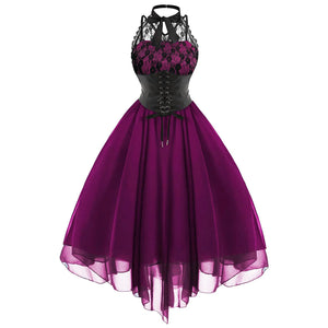 Gothic Cross Back Lace Panel Corset Dress