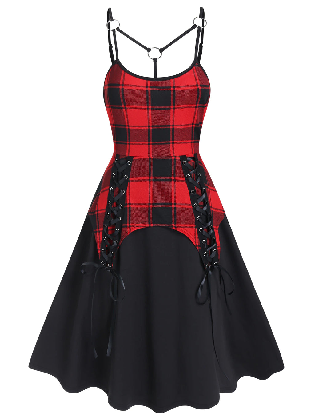 Plaid Panel Crisscross Mini Dress