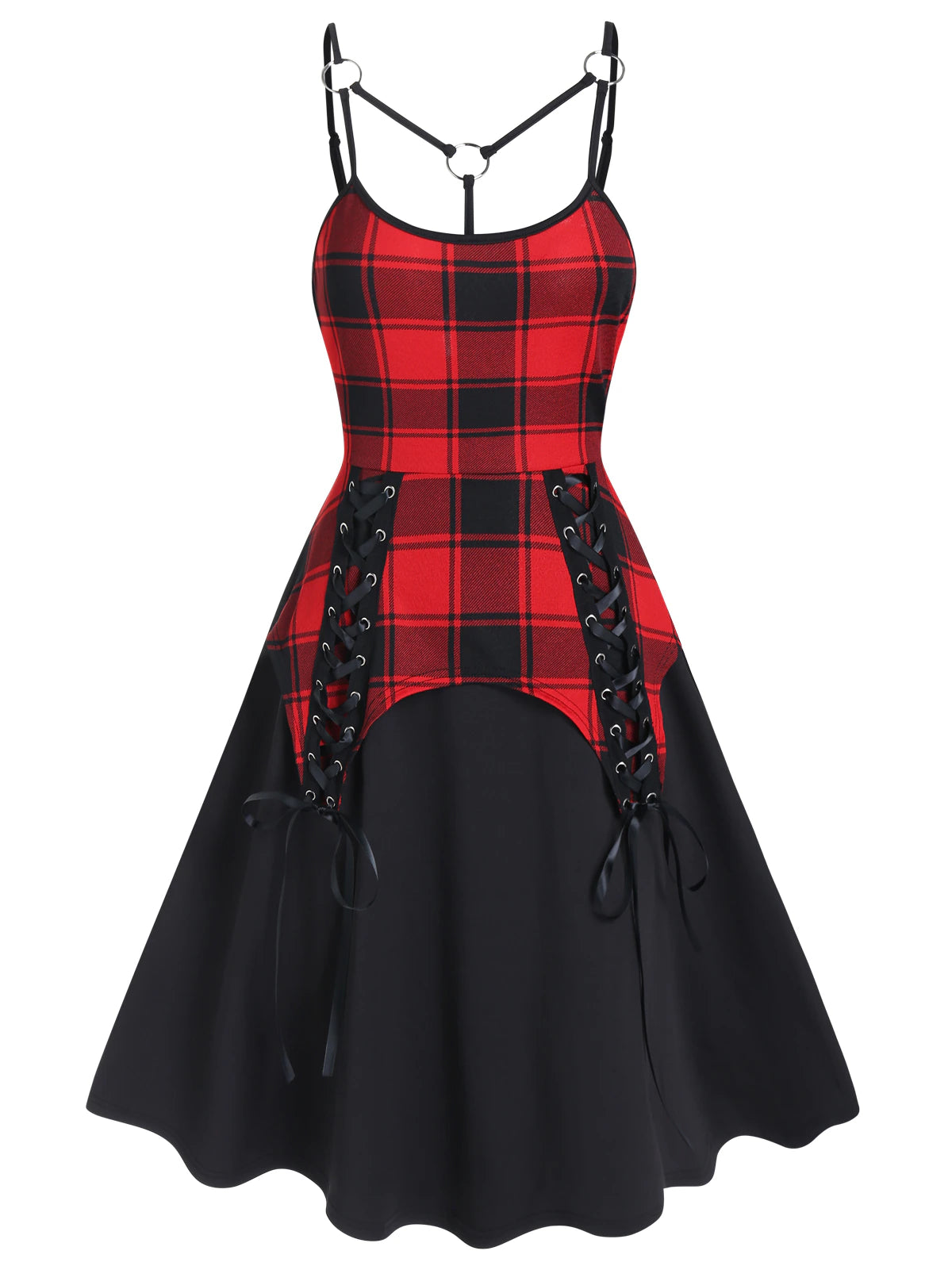 Plaid Panel Crisscross Mini Dress
