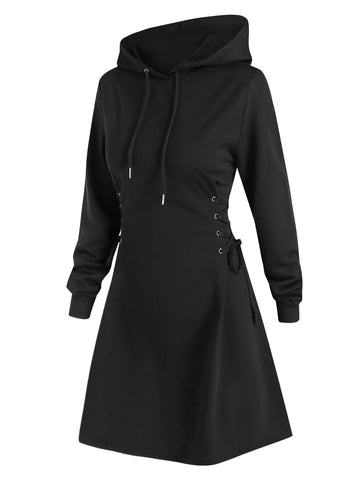 Long Sleeve Lace Up Hooded Dress