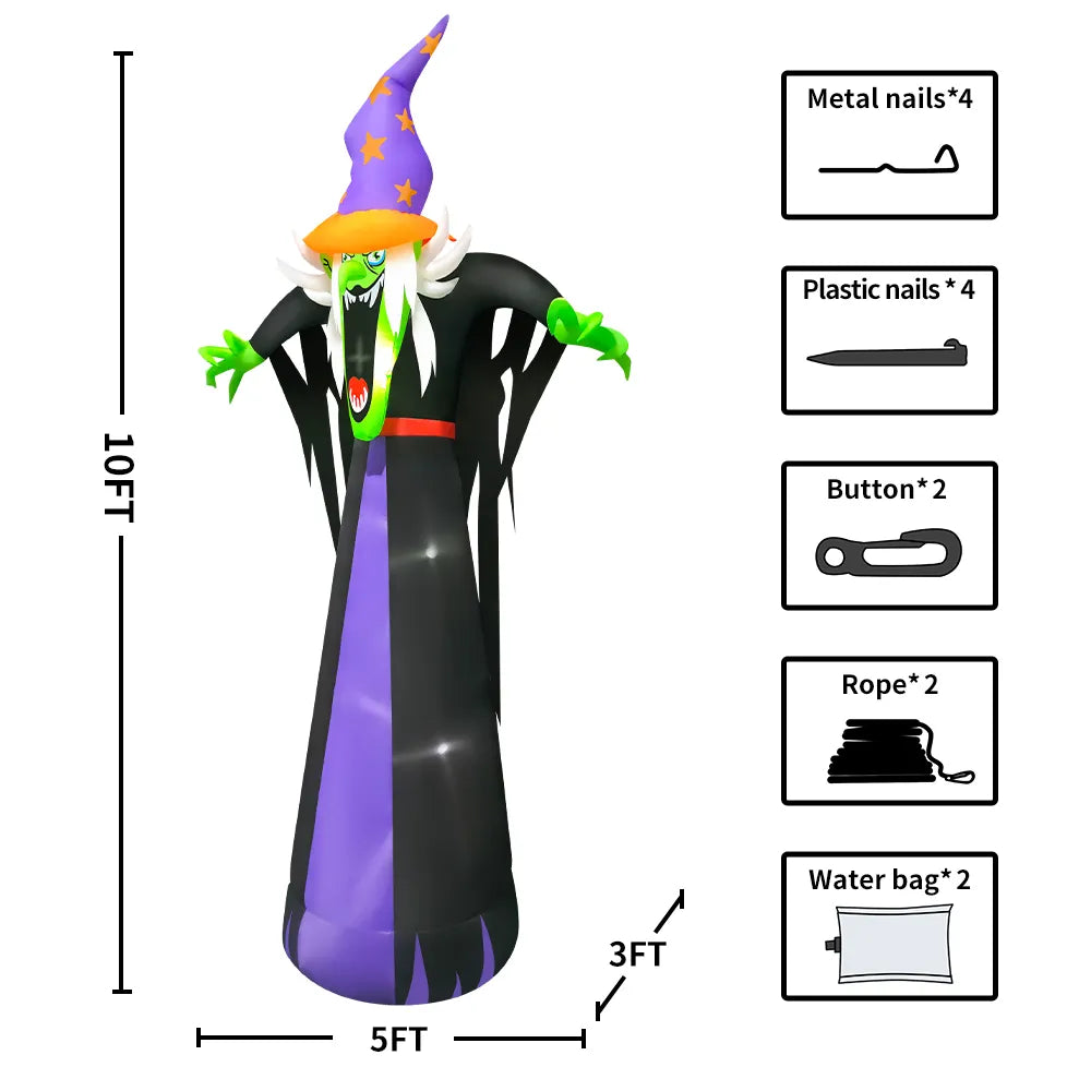 10FT Tall Inflatable Witch LED Lights