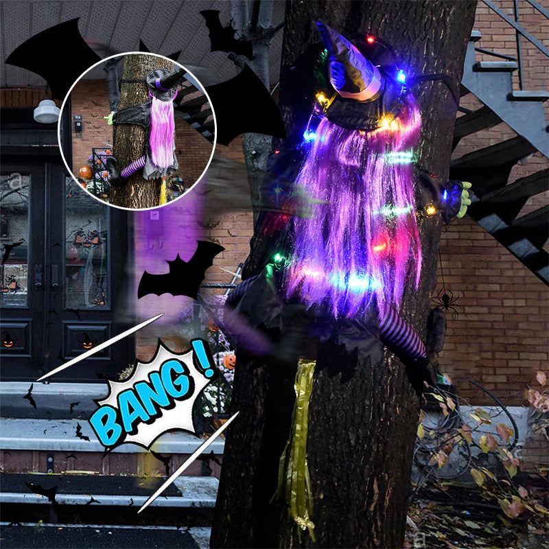 LED Lights Tree Crashing Witch Decoration
