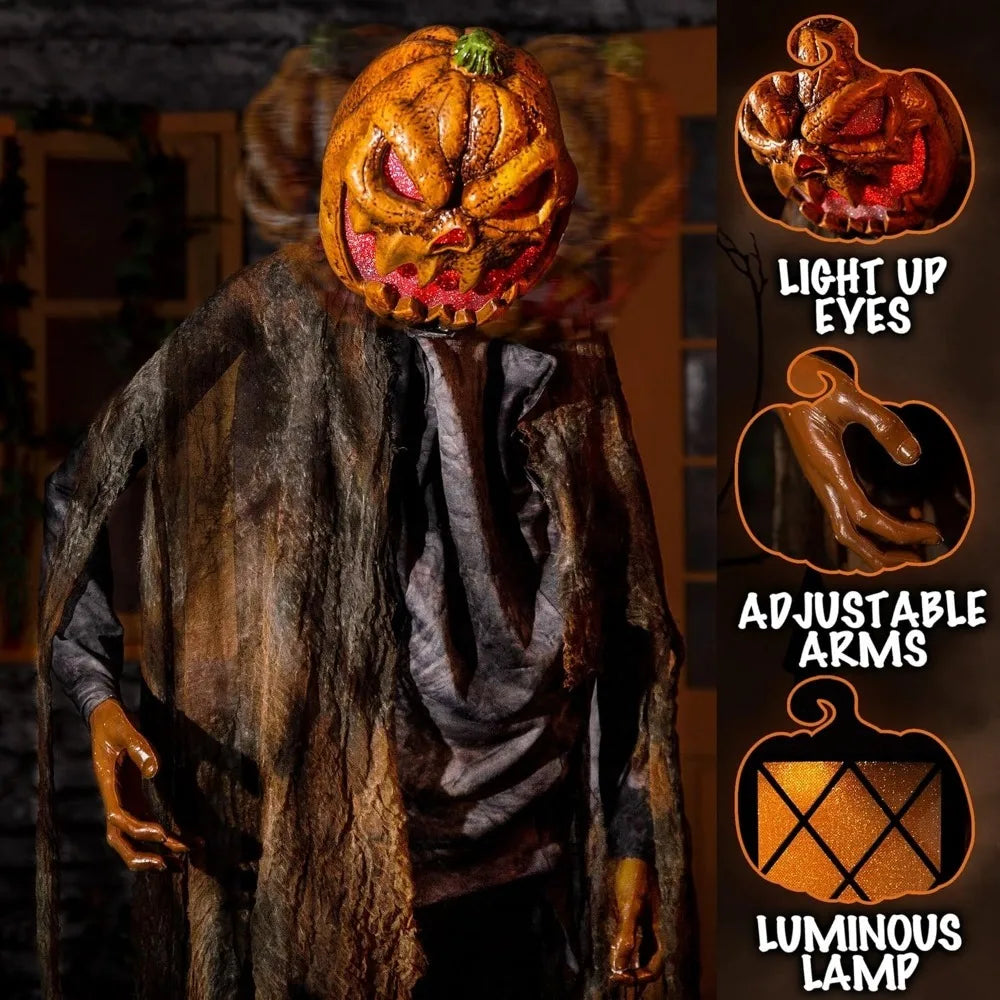 72 Inch Sound and Sensor Activated Pumpkin Head Prop Decoration