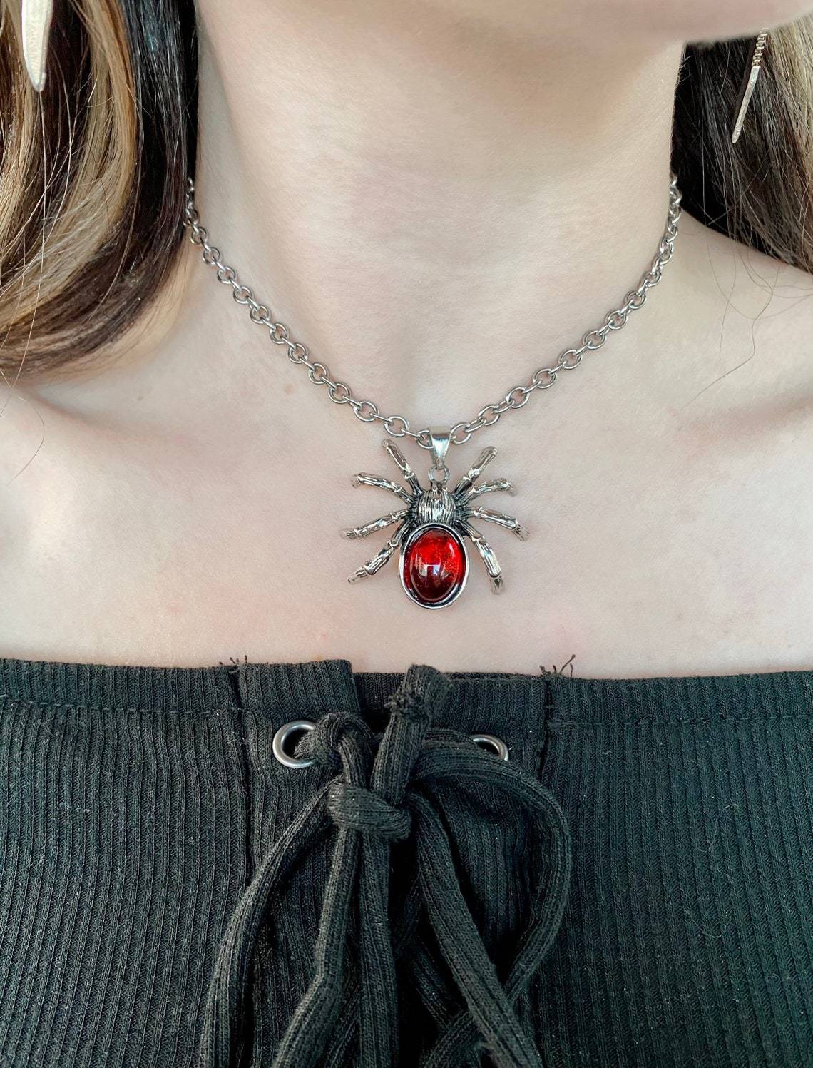 Spider Red Pendant Choker Gothic Necklace