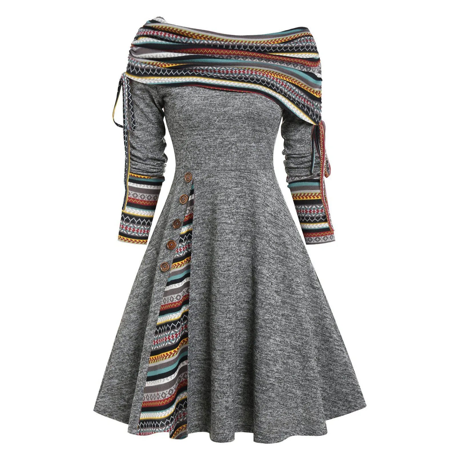 Off The Shoulder Long Sleeve Flare Dress