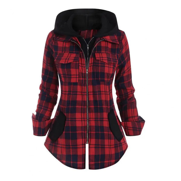 Plaid Zip Up Hooded Long Sleeve Shirt
