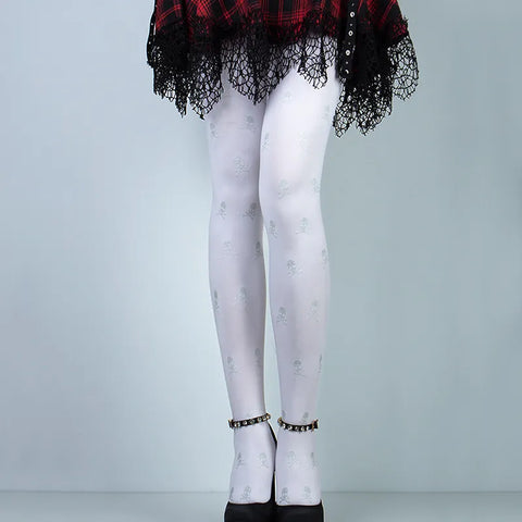 One Size White Skull Pantyhose Stockings