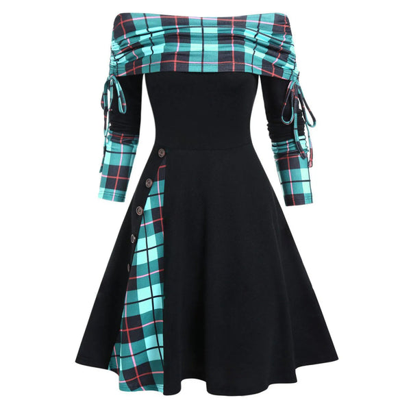 Off The Shoulder Long Sleeve Flare Dress