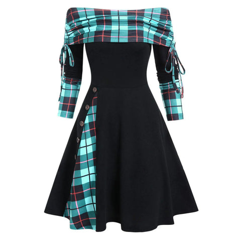 Off The Shoulder Long Sleeve Flare Dress