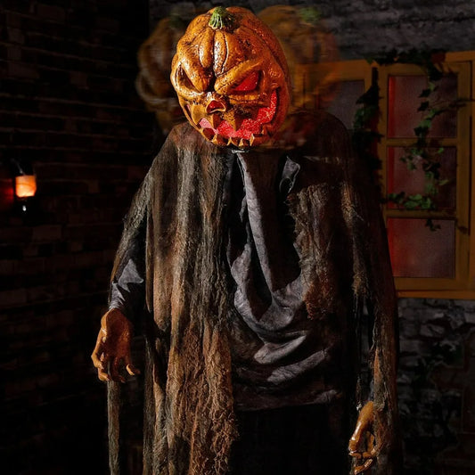 72 Inch Sound and Sensor Activated Pumpkin Head Prop Decoration