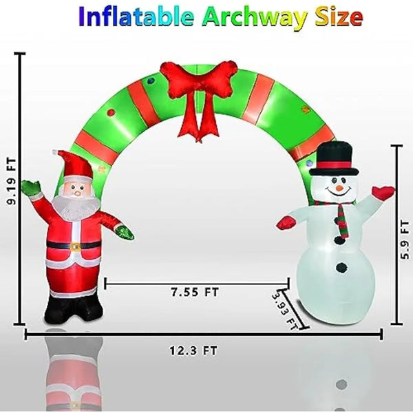 12ft Arch Giant Santa and Snowman Lighted Christmas Inflatable