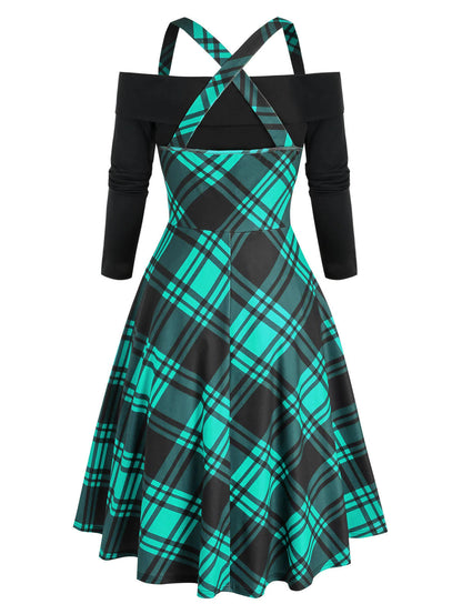 Plaid Lace Up High Low Dress