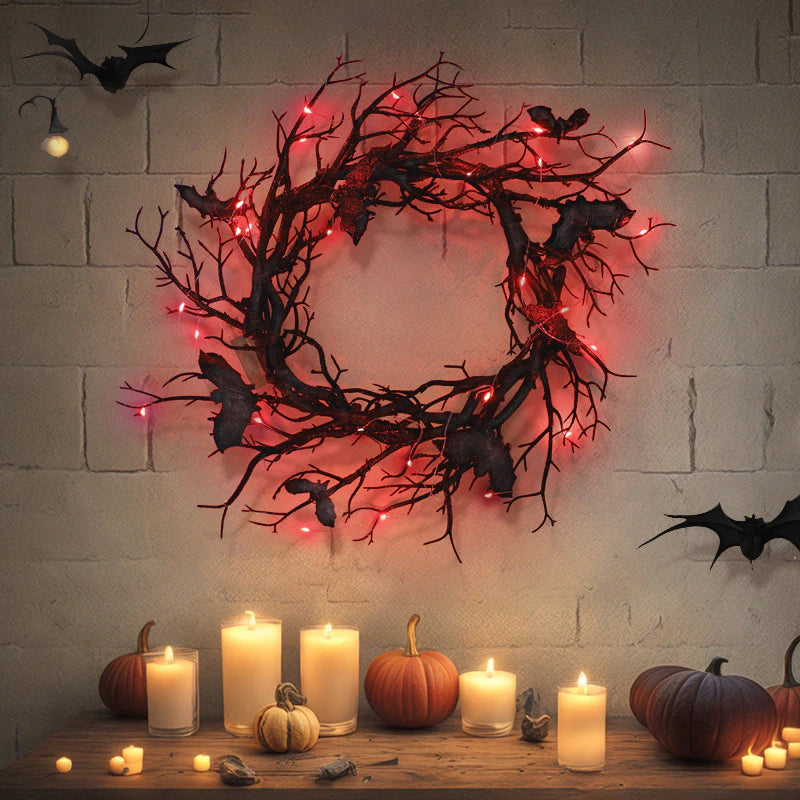 Halloween Bats LED Lights Wreath