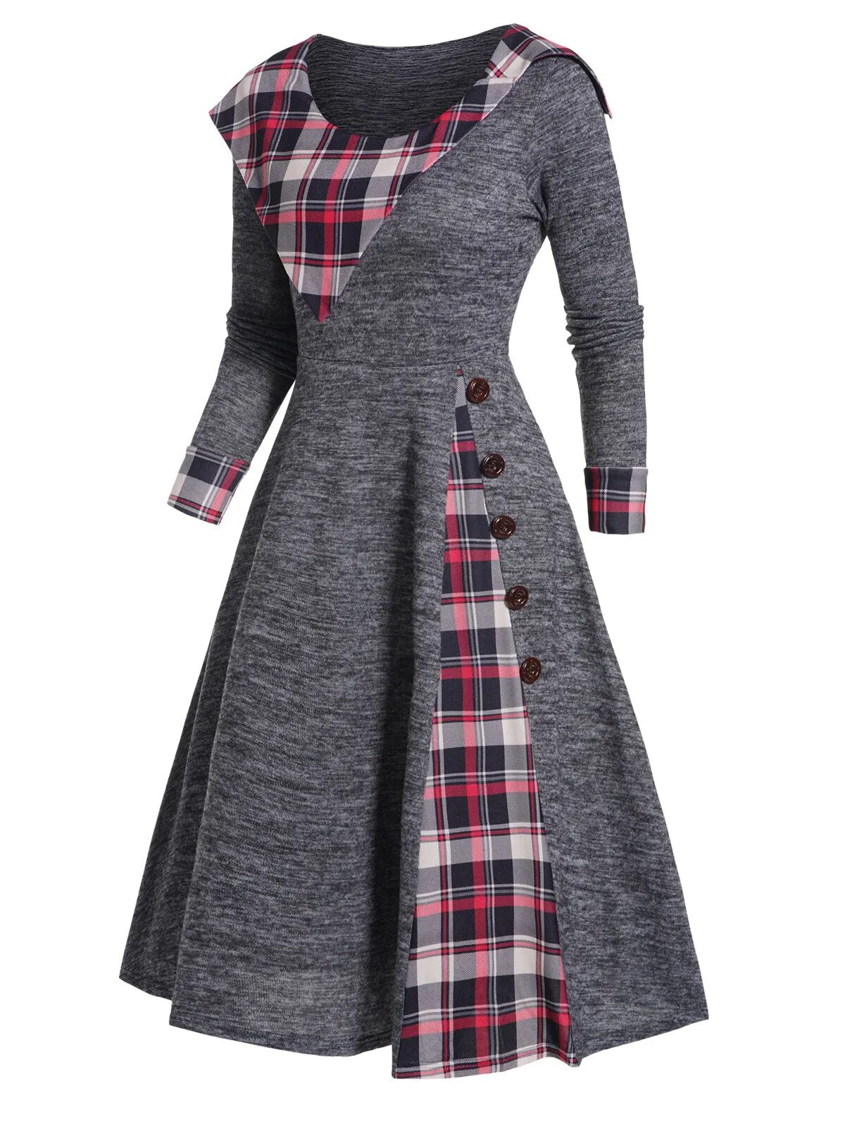 Plaid Print Long Sleeve Knit Dress