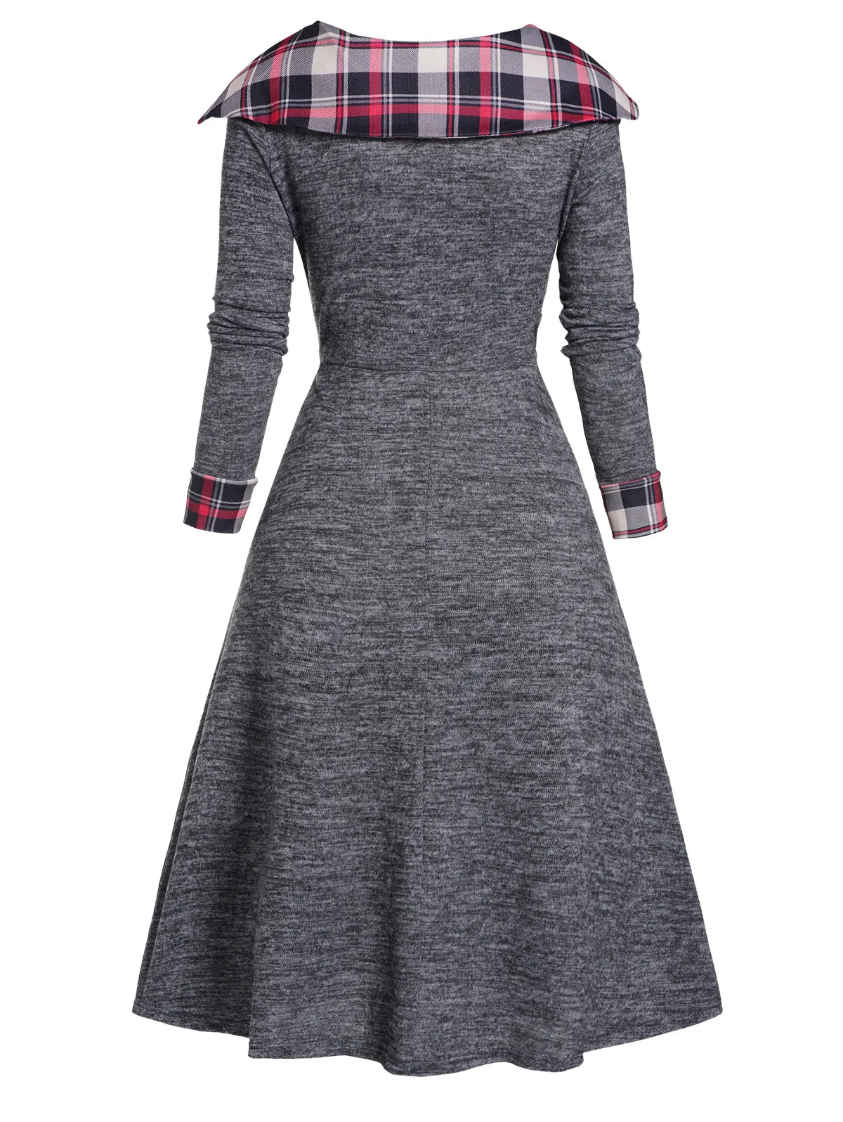 Plaid Print Long Sleeve Knit Dress