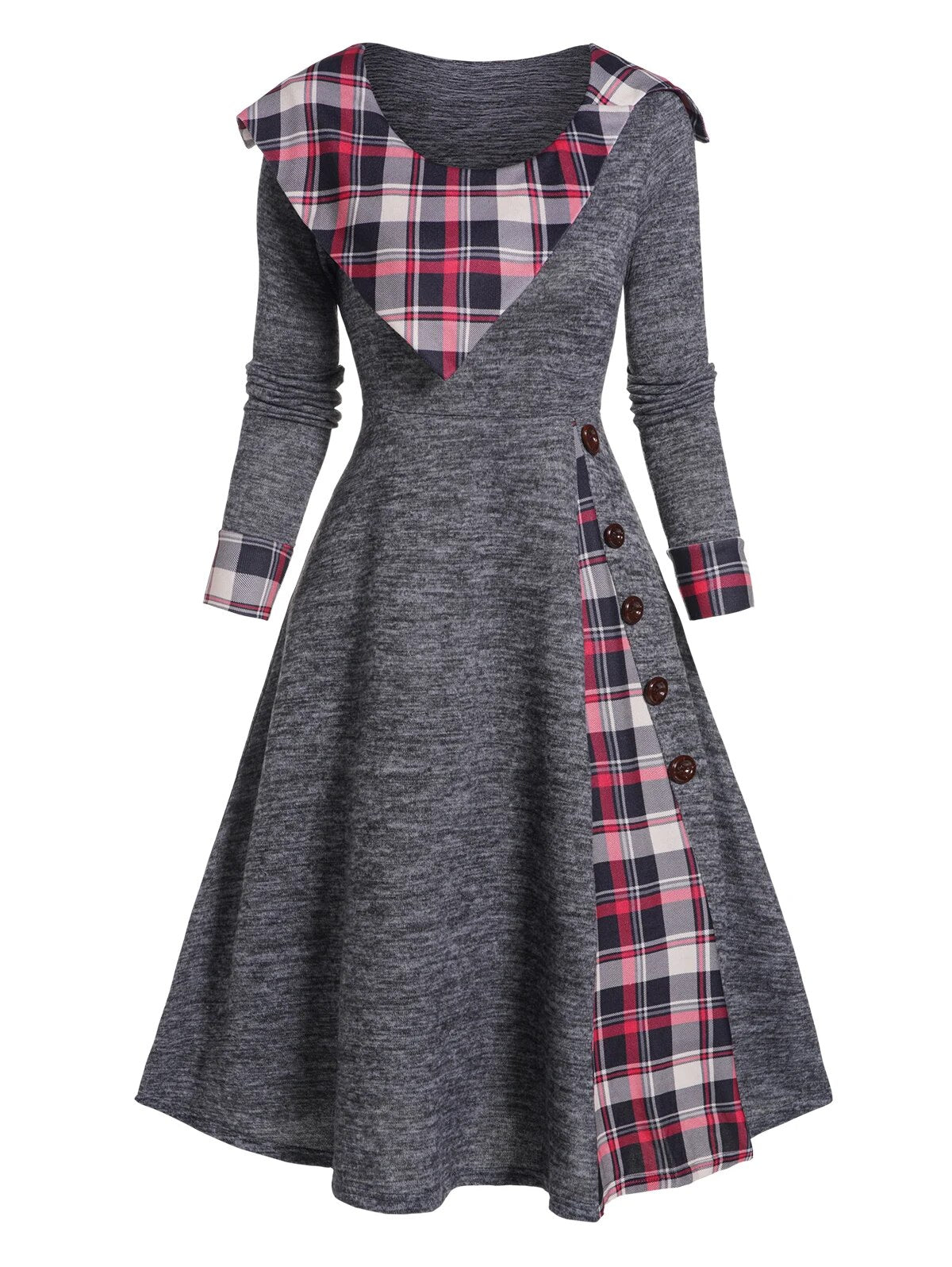 Plaid Print Long Sleeve Knit Dress
