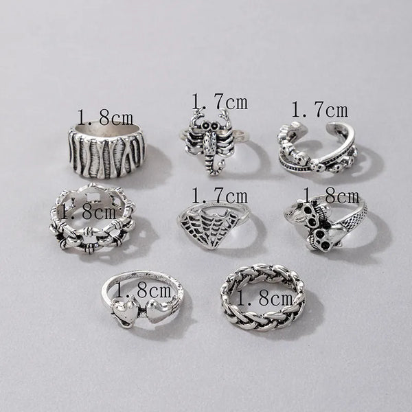8pc Gothic Style Rings
