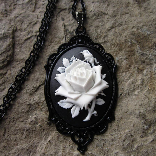Black Rose Cameo Necklace