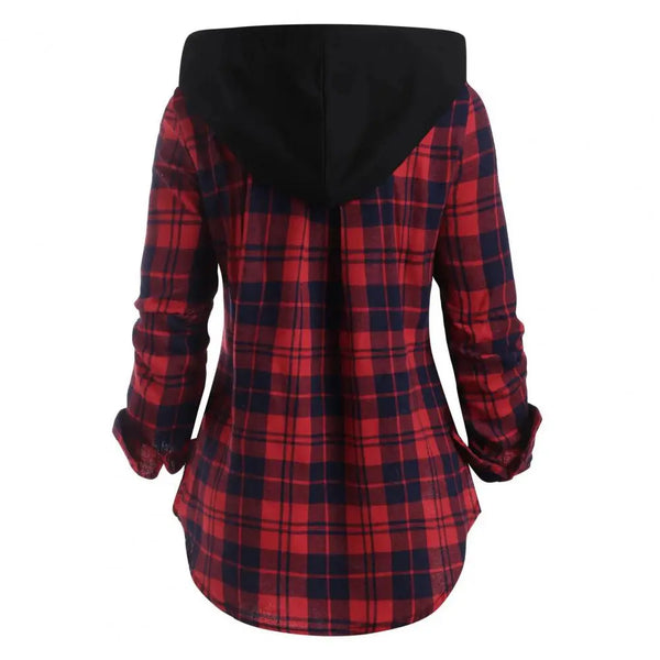 Plaid Zip Up Hooded Long Sleeve Shirt