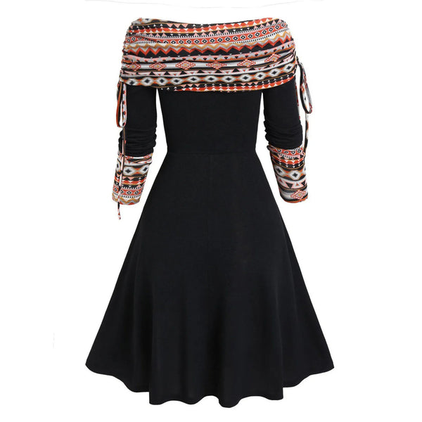 Off The Shoulder Long Sleeve Flare Dress