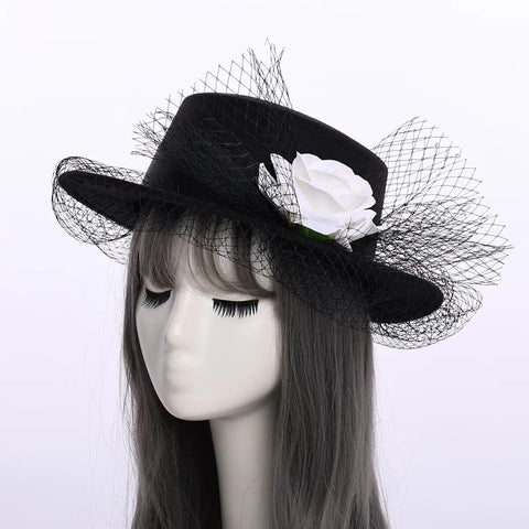 Gothic Lace Black Rose Hat