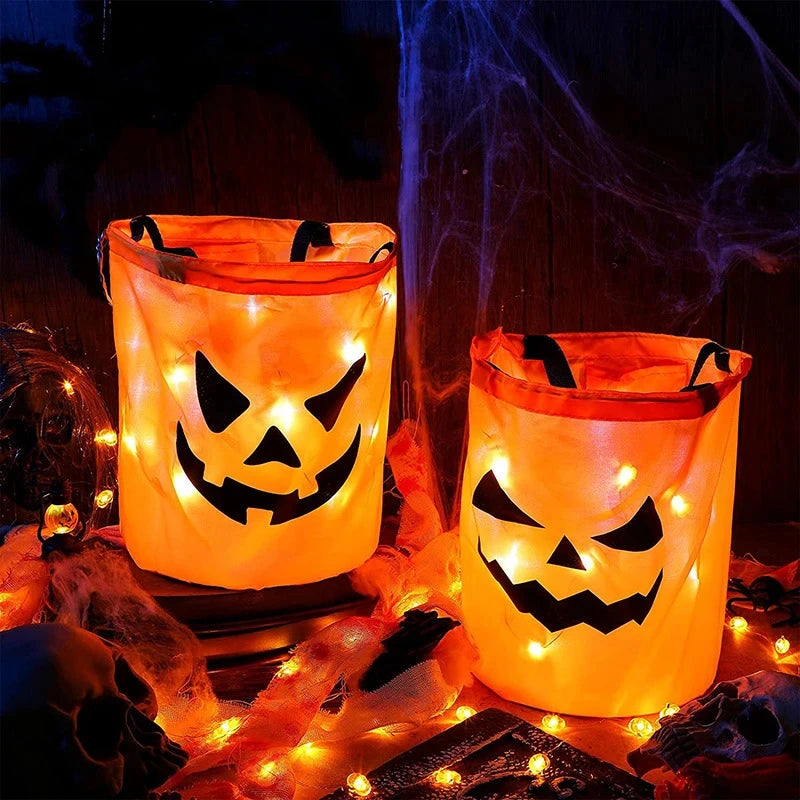 LED Light Pumpkin Collapsible Halloween Candy Basket