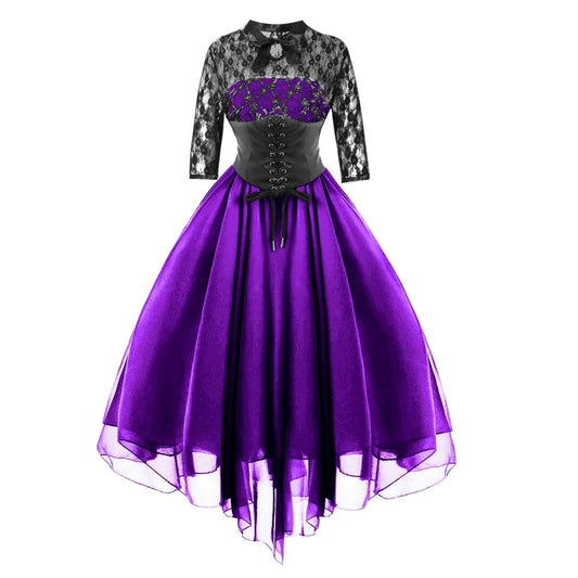 Gothic Style Mid Long Sleeve Corset Dress