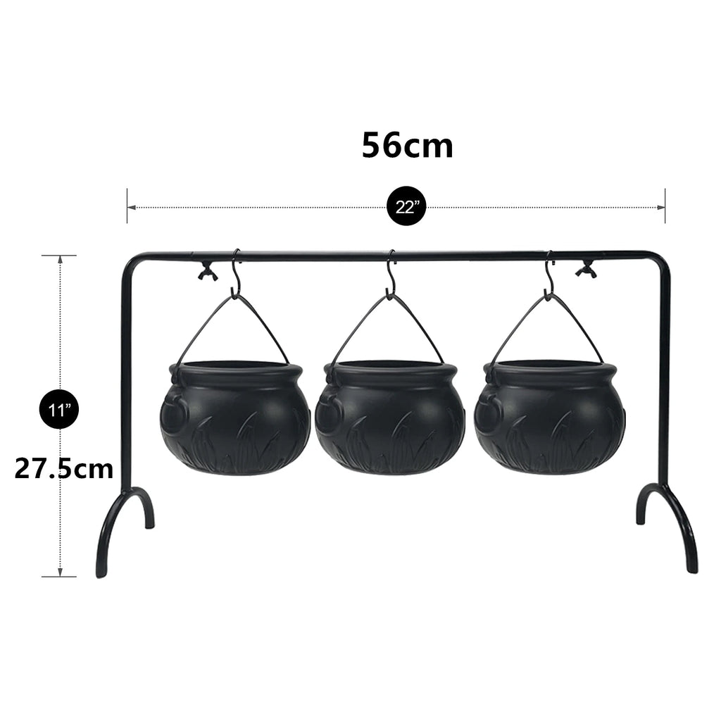 Set of 3 Witches Cauldron Serving Bowls on Rack