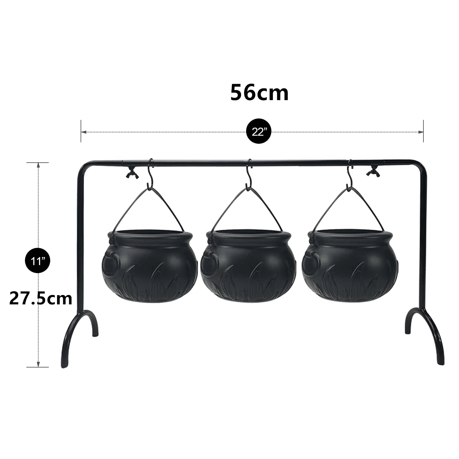 Set of 3 Witches Cauldron Serving Bowls on Rack